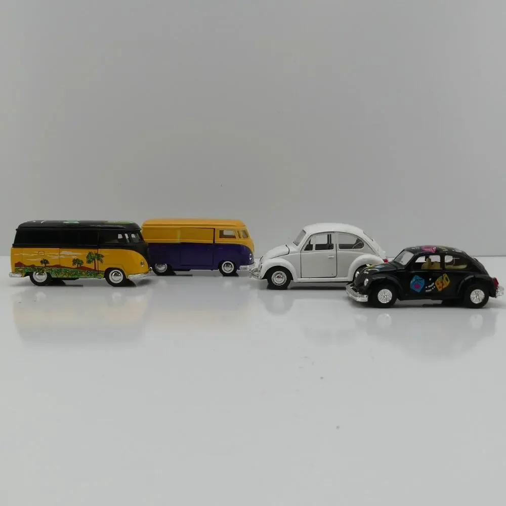 Lot of 4 Vintage VW Volkswagen Beetle Bus Toy Cars Diecast Plastic Collectibles